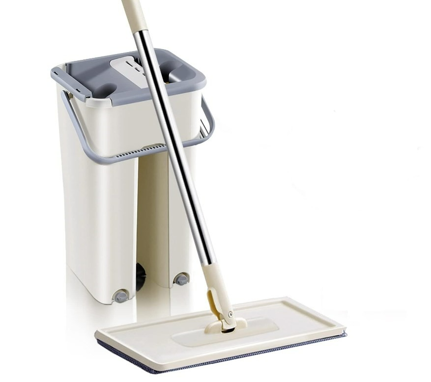 Household Cleaning Tool Wet Dry Hand-Free Mop Bucket Set With Plastic Basket Cloth Material
