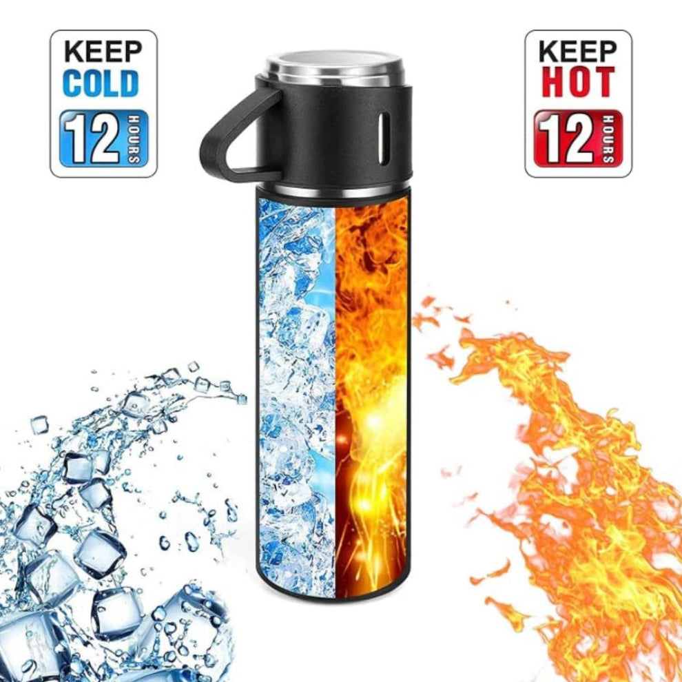 Thermos With Cups Double Wall Stainless Steel 500ml Vacuum Flask
