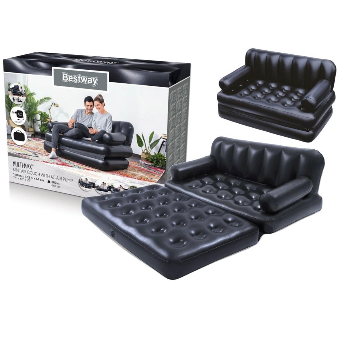 5-In-1 Double Multifunction Inflatable Fashion Air Sofa Queen Double Bed Mattress (L188 x
W152 x H64)cm