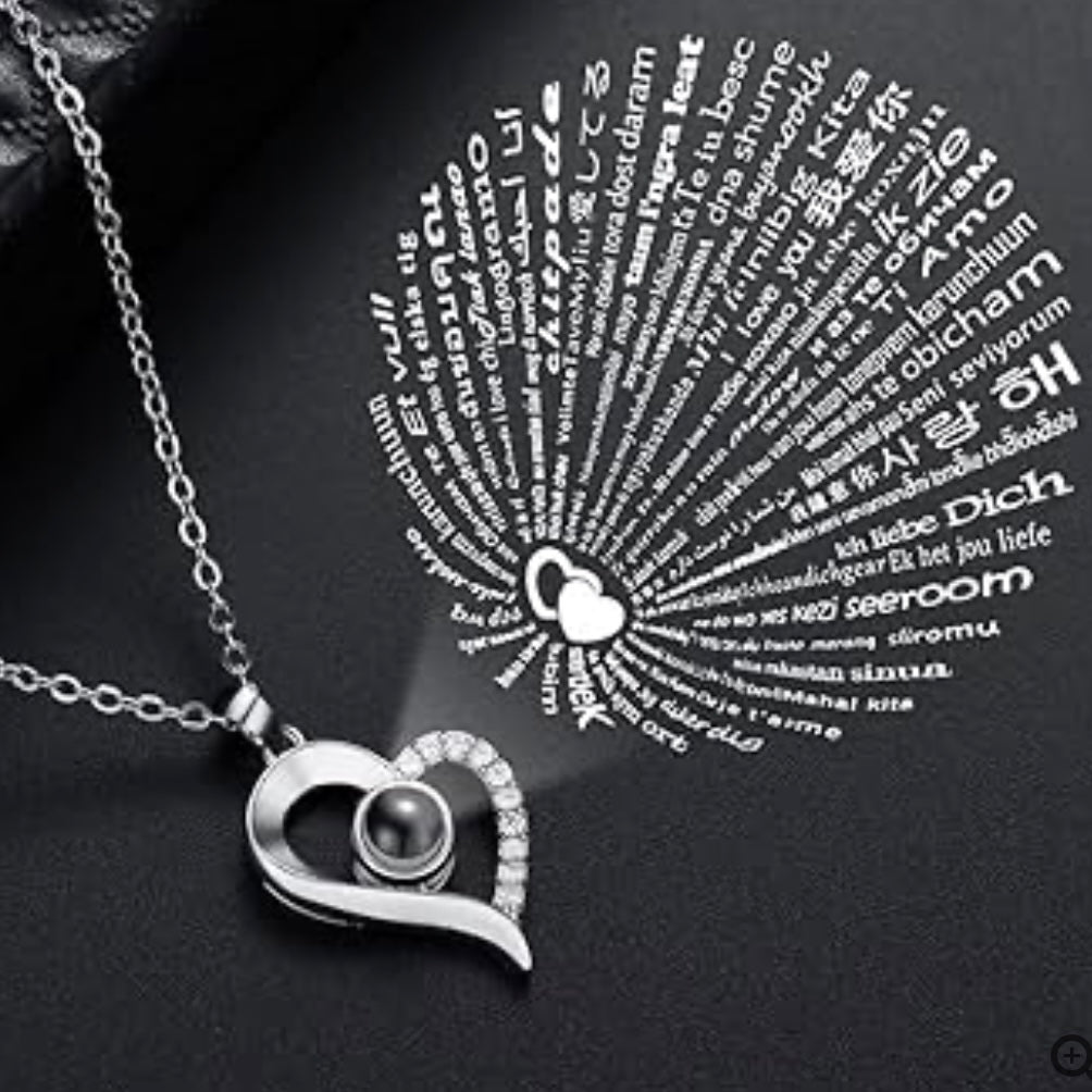 Necklace With Rose Box With Free Bag, I Love You In 100 Languages