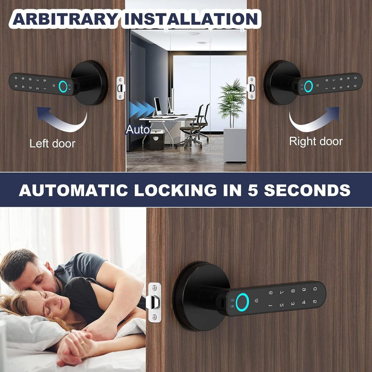 Fingerprint door lock, with password keyboard entry door handle