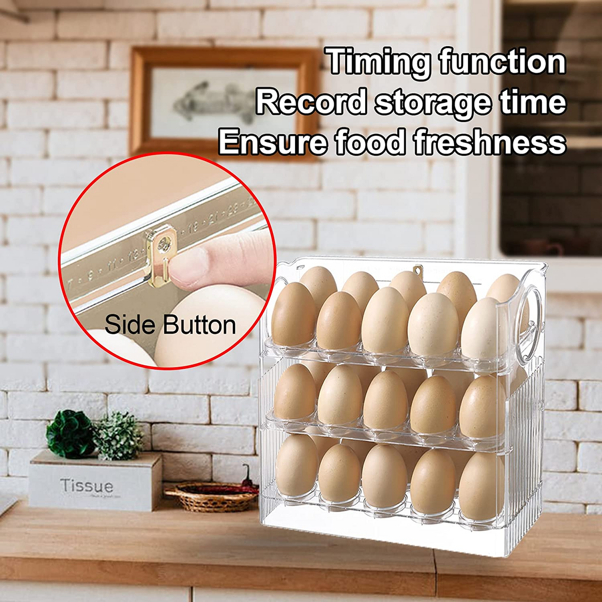 Egg Holder for Refrigerator 30 Coun, 3 Layer Vertical Clear Plastic