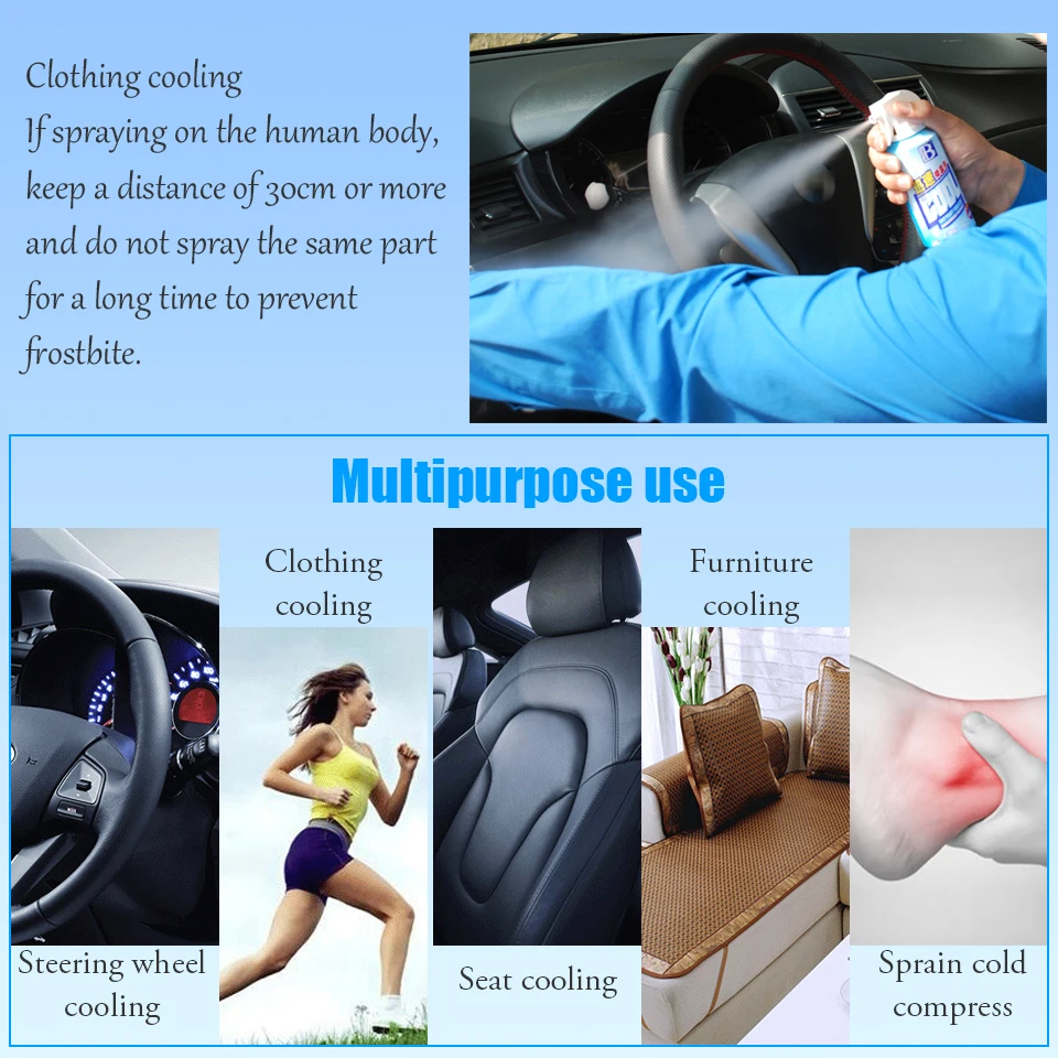 Instant Cooling Spray – 180ml Cool Ice Dry Spray, Fast-Acting Car & Body Cooling Mist, Spray for Summer Heat Relief