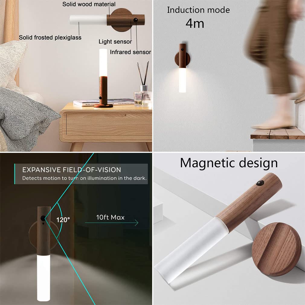 Rechargeable Led Light Motion Sensor Magnetic Wood Wall Light
