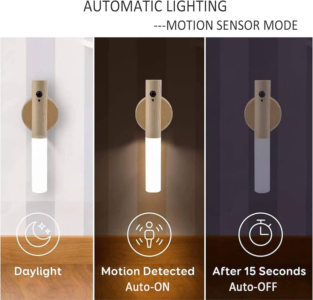 Rechargeable Led Light Motion Sensor Magnetic Wood Wall Light