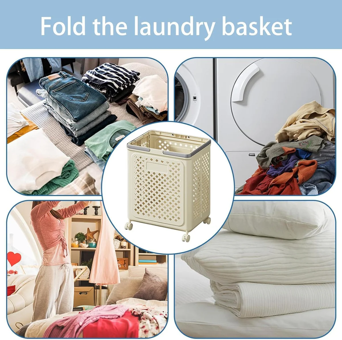Foldable Rolling Laundry Basket