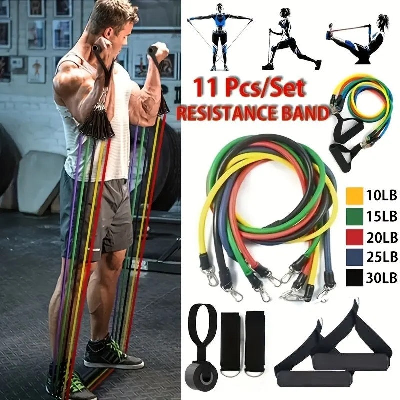 11Pcs Resistance Bands Set Elastic Tube Bands Door Anchor Ankle Straps Cushioned Handles with Carry Bags for Home Gym