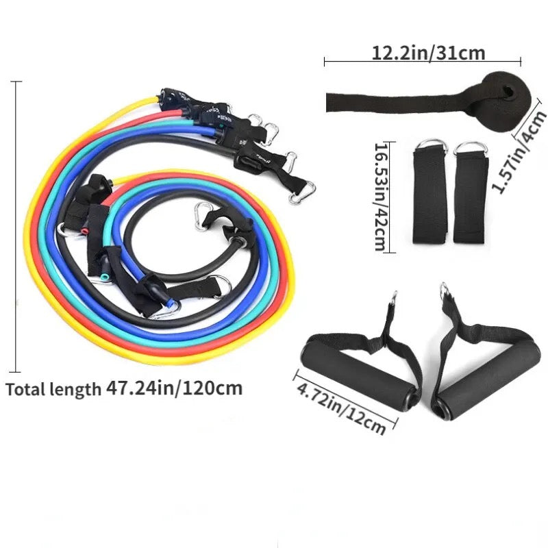 11Pcs Resistance Bands Set Elastic Tube Bands Door Anchor Ankle Straps Cushioned Handles with Carry Bags for Home Gym