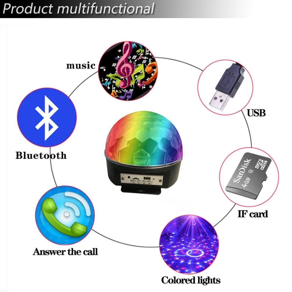 Bluetooth MP3 LED Disco Light Crystal Magic Ball Rotating Stage Lamp