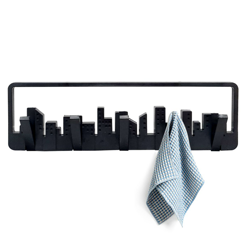 Wall-Mounted Coat Rack with Hooks - Key & Coat Holder (Black)