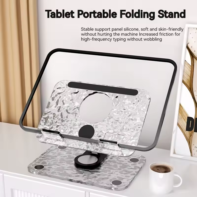 Foldable Tablet Stand for iPad Pro, Portable Stand, 360° Rotation, Acrylic Desktop Stand, Samsung Tablet, Laptop Stand.