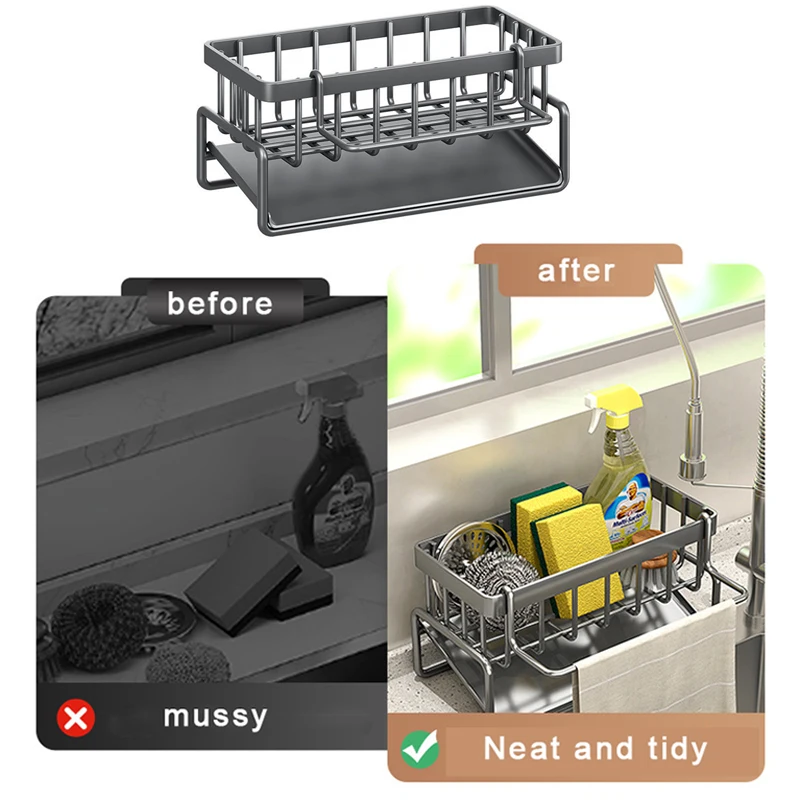 Multifunctional Stainless Steel Kitchen Drain Rack Sponge Organizer