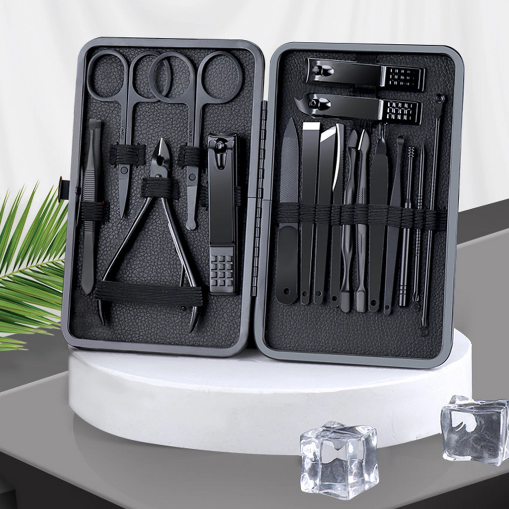 Luxury Black Manicure Set Nail Clippers Tools Household 18Pcs , Tool Kit for Men and Women