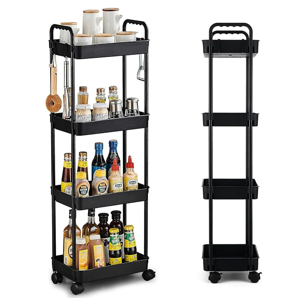 Multifunctional Floor Storage Shelves Rack Organiser with Wheels 4-Layer