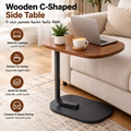 C Shaped Side Table, Modern C Shaped End Table for Small Spaces, Small Couch Side Tables That Slide Under, Wood Coffee Table for Sofa and Bed, 18”L X 12”W Tabletop (Walnut+Black)