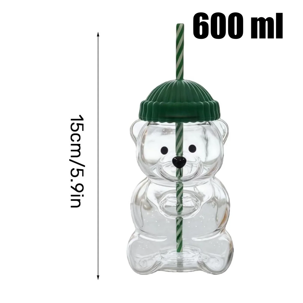 Bear Glass Cup with Straw (600ml)