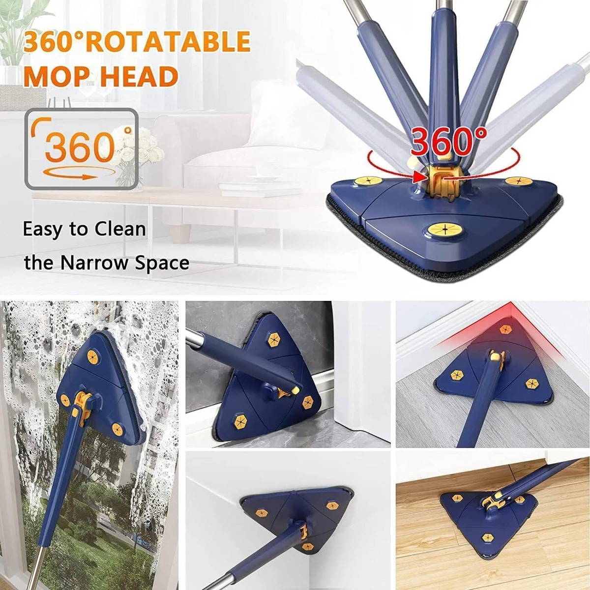 360° Triangle Mop | Self-Wringing Wet & Dry Microfiber Mop