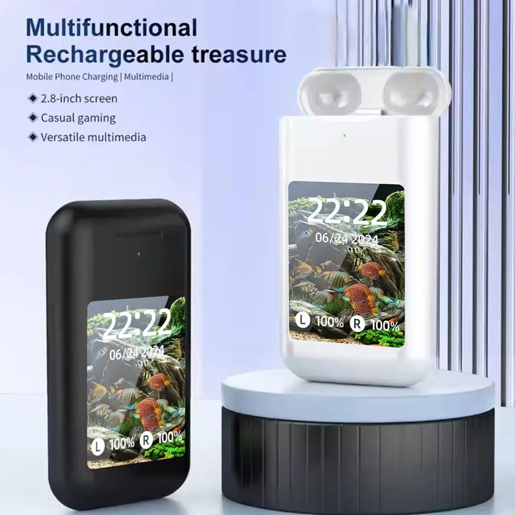 TWS Earphones with 2.8 inch HD Touch Screen With Power Bank
