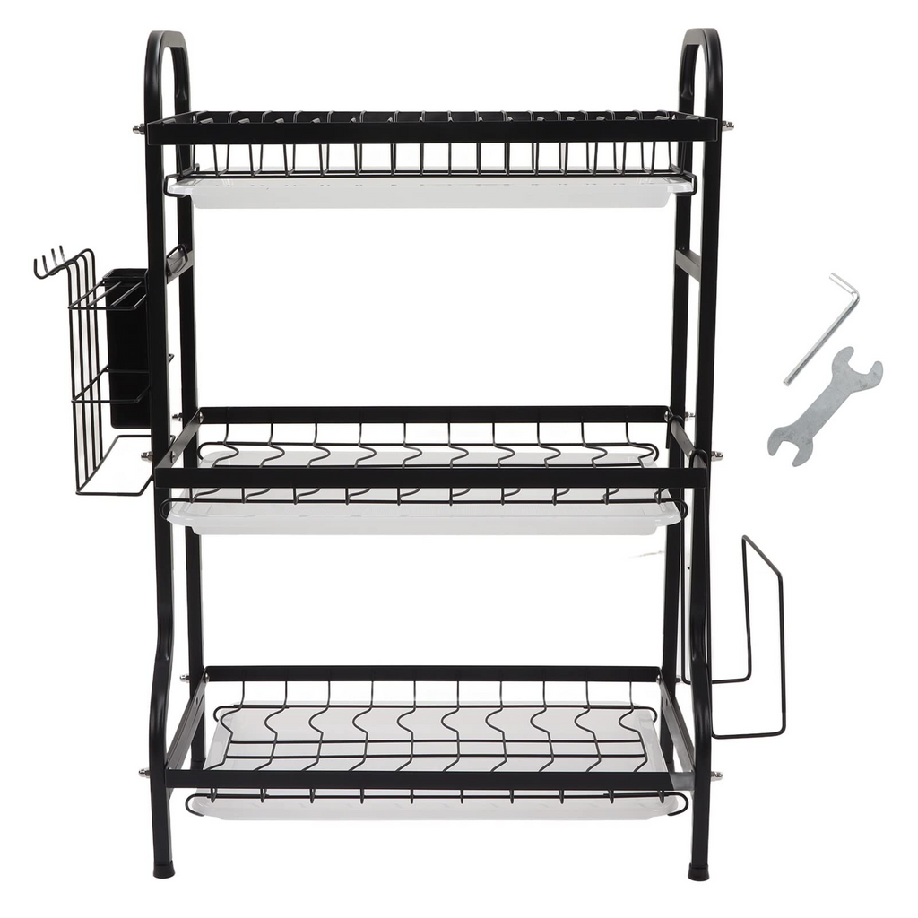 3-Layer Stainless Steel Dish Rack with Detachable Drainboard & Cutlery Holder