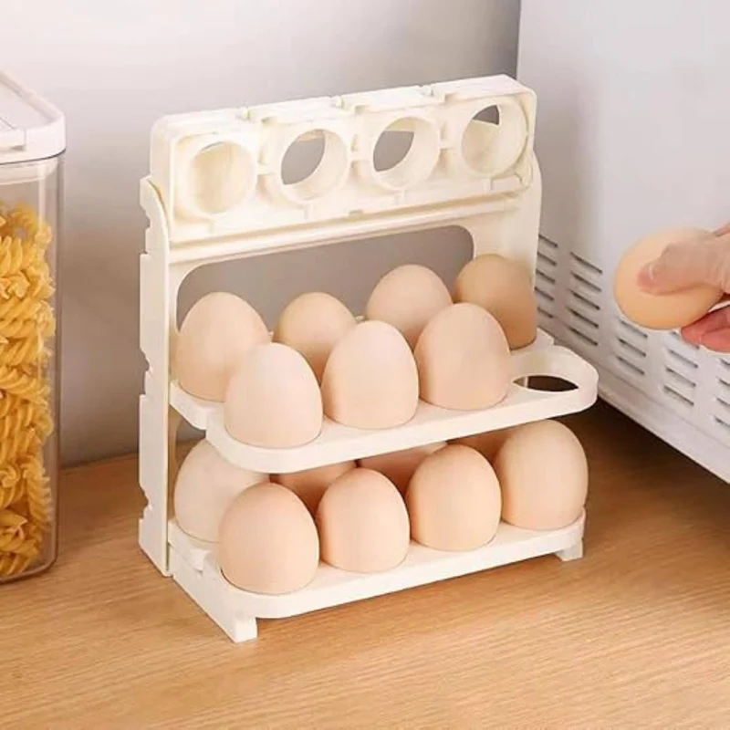 Modern Egg Storage Rack Organizer – 3 Tier Rolling Egg Holder