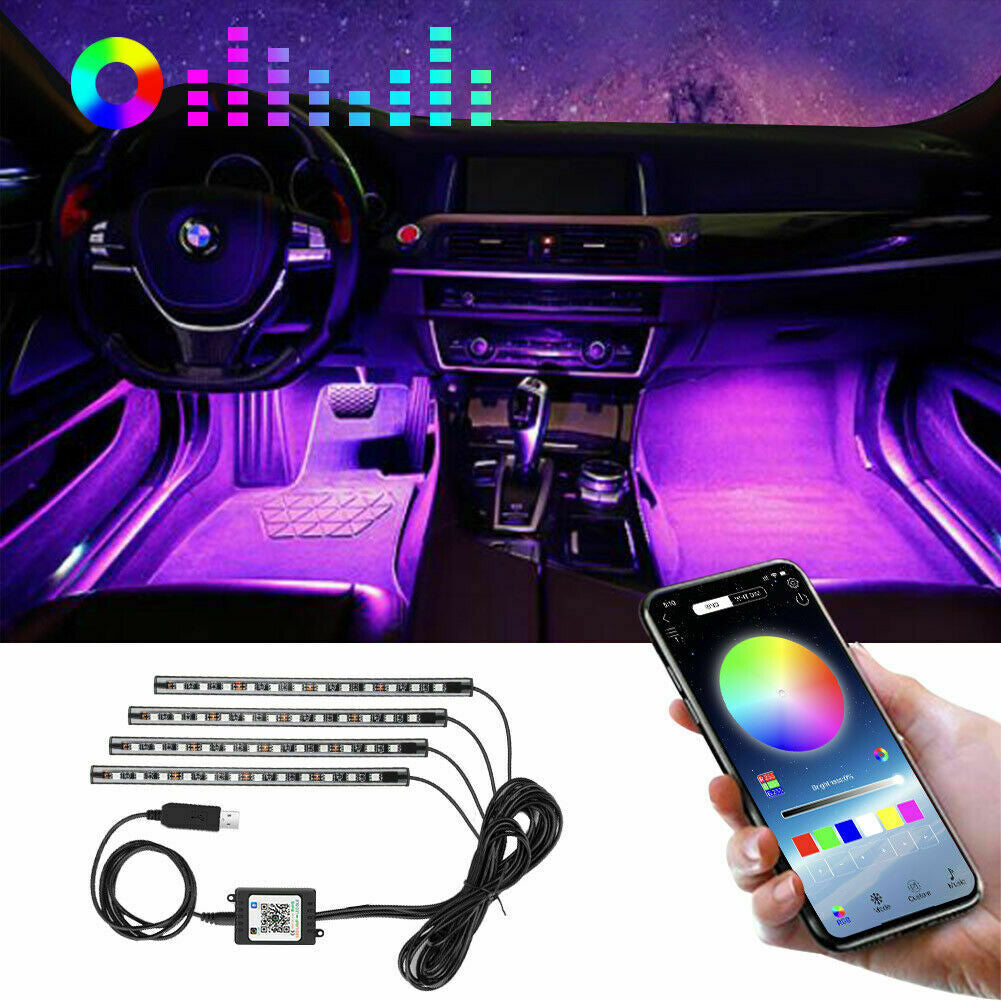 Car Rgb 4 Pcs Waterproof Led Light Strip Remote Or Bluetooth Control