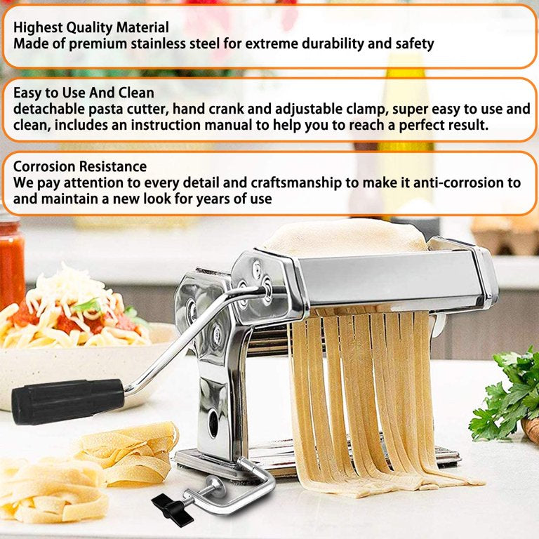 Pasta Maker Machine, Stainless Steel Noodle Spaghetti Machine with 8 Adjustable Thickness Settings Pasta