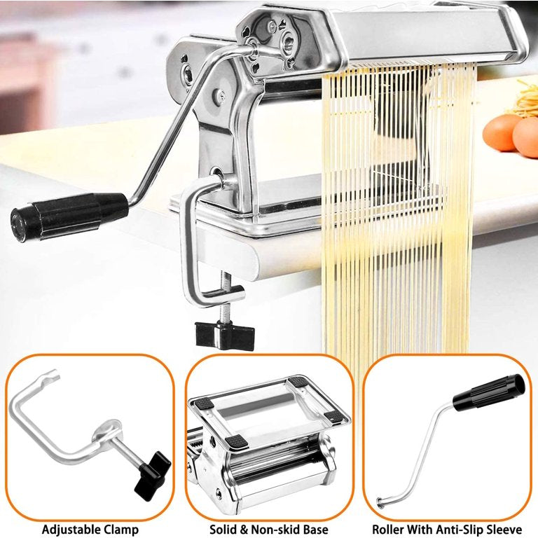 Pasta Maker Machine, Stainless Steel Noodle Spaghetti Machine with 8 Adjustable Thickness Settings Pasta
