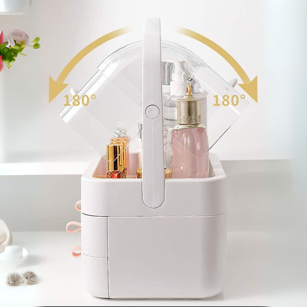 Dustproof Makeup Organizer with 3 Drawers – Waterproof Cosmetic Storage Box